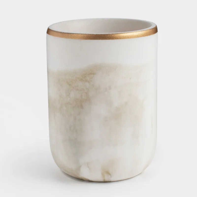 Стакан для ванной комнаты, 10 см, полирезин, бело-золотистый, Мрамор, Dryad