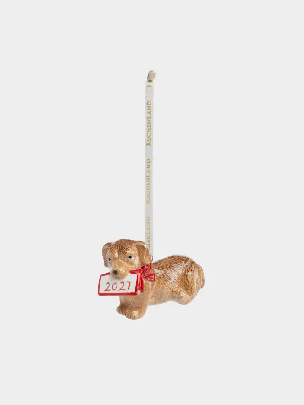 Игрушка елочная, 8х5 см, Такса с бантом, Figure christmas, image-0