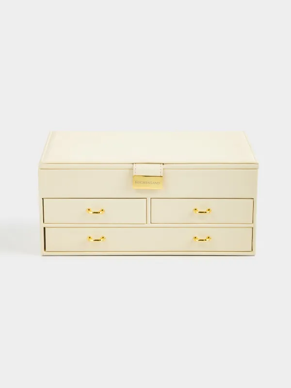 Шкатулка для украшений, 26х15 см, с зеркалом, дерево/искусственная кожа, экрю, Premiere, image-1