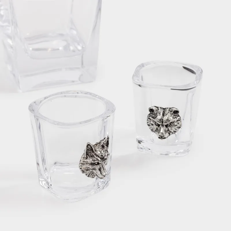 Набор для водки, 4 перс, 5 пр, графин/стопки, стекло/металл, Лесные животные, Lux elements, image-1