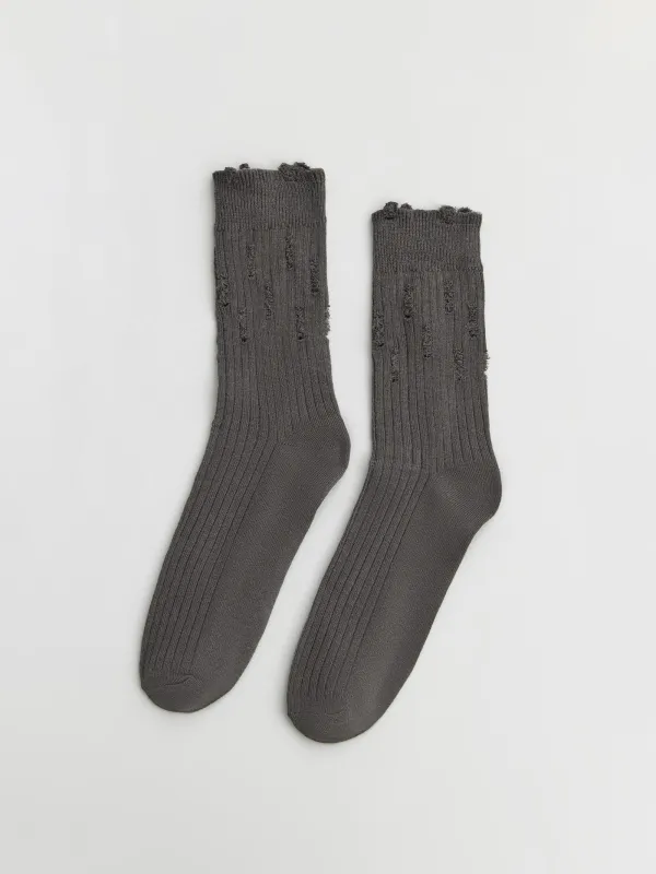 Носки женские, с рваным эффектом, хлопок/полиэстер, серые, Rubchik grunge, image-0