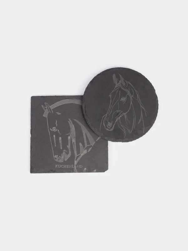 Набор подставок под кружку, 10 см, 2 шт, квадратный/круглый, сланец, Конь, Slate, image-0