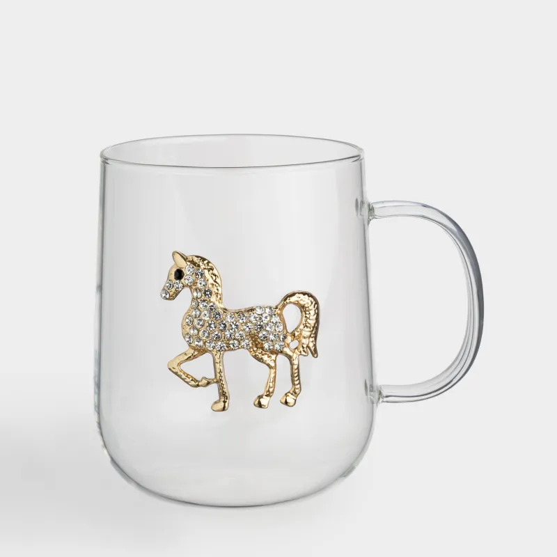 Кружка, 580 мл, стекло Б/металл, Золотистая лошадь, Lux elements