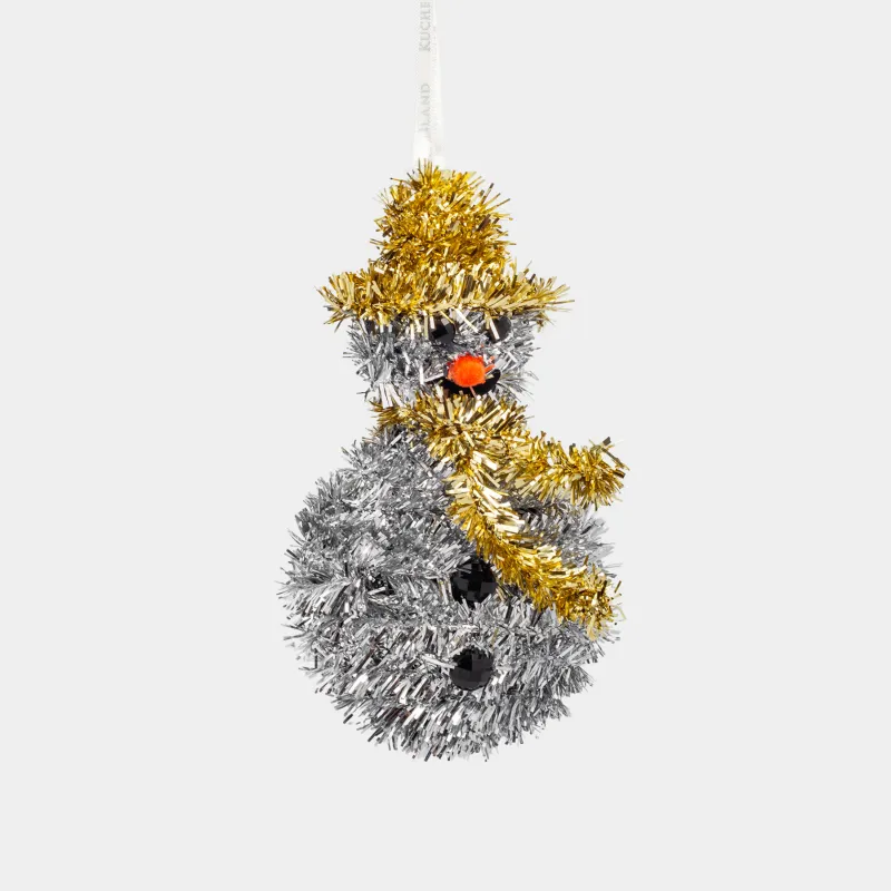 Игрушка елочная, 16 см, мишура/пластик, серебристая, Снеговик в шляпе, Tinsel christmas