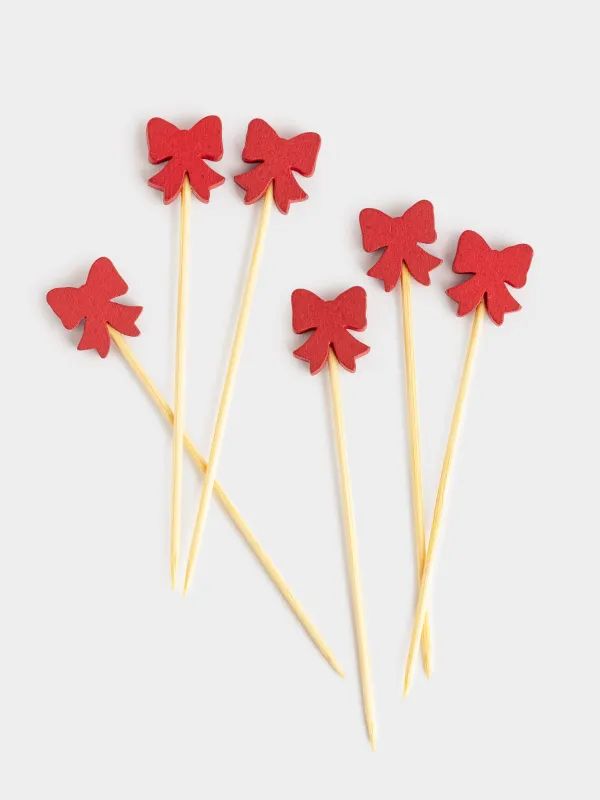 Шпажка для канапе, 9 см, 20 шт, бамбук, красная, Бант, Elegant details, image-1