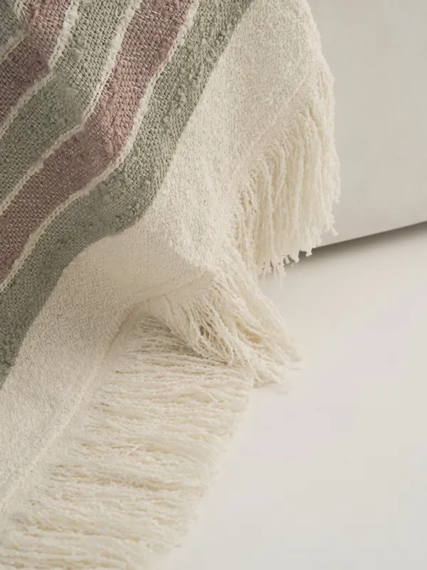 Плед, 130x170 см, с бахромой, полиэстер/хлопок, зелено-фиолетовый, Полосы, Tabby, image-5