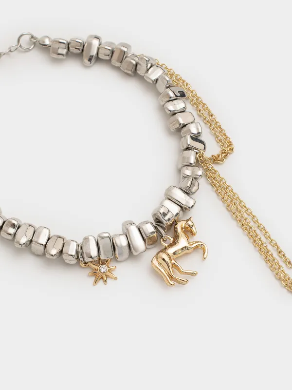 Браслет, 16 см, с подвесками, металл, серебристо-золотистый, Лошадь, Jewelry horse, image-1