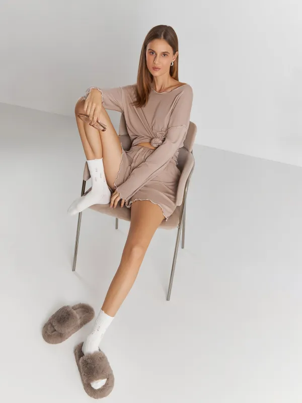 Тапочки женские, домашние, искусственный мех, коричневые, Bushy, image-6