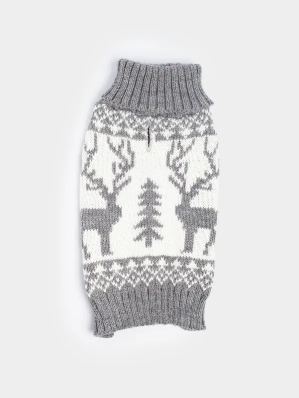 Свитер для животных, 32 см, р. S, акрил, серо-белый, Олени, Fashion pet, image-1