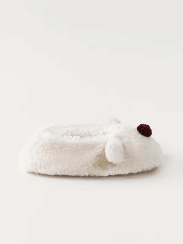 Тапочки-носки женские, домашние, искусственный мех/шерпа, бежевые, Олень, Funny warm, image-0