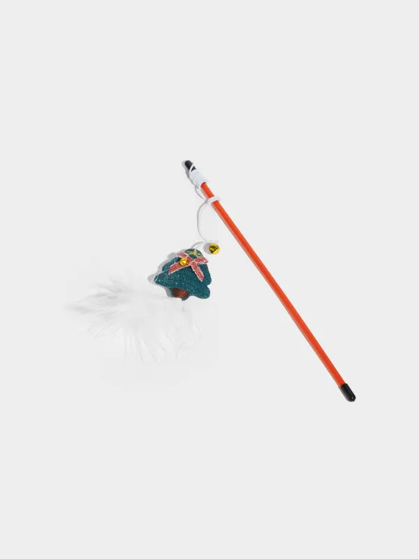 Игрушка-удочка для кошек, 90 см, с колокольчиком, пластик/полиэстер, Елка, Christmas pet, image-2