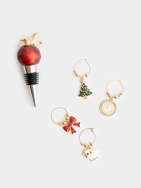 Пробка для винной бутылки с подвесками, 5 предметов, Гранат, Christmas time, image-2