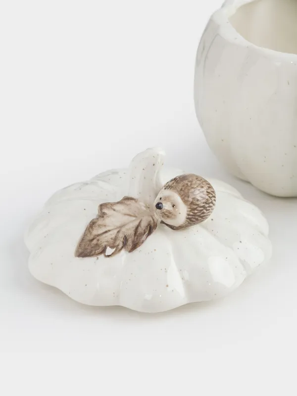 Емкость для хранения, 15х15 см, 970 мл, керамика, молочная, в крапинку, Еж на тыкве, Slight frost, image-2