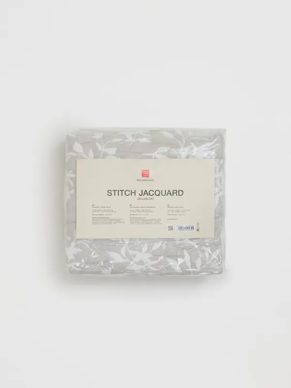 Покрывало, 220х240 см, стеганое, жаккард, серое, Листья, Stitch jacquard, image-5