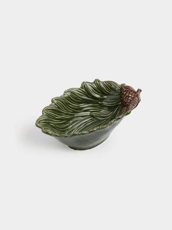 Ваза для фруктов, 27х18х10 см, керамика, зеленая, Шишки на еловой ветке, Forest whispers, image-3