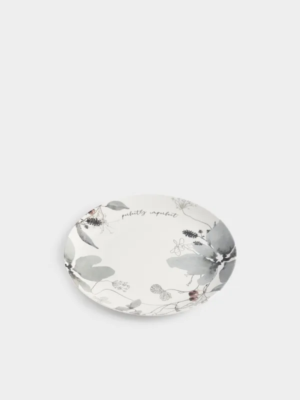 Тарелка обеденная, 27 см, фарфор N, Серые цветы, Watercolor, image-1