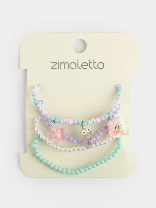 Набор браслетов, 18 см, 4 шт, детский, пластик, цветной, Pearl color, image-5