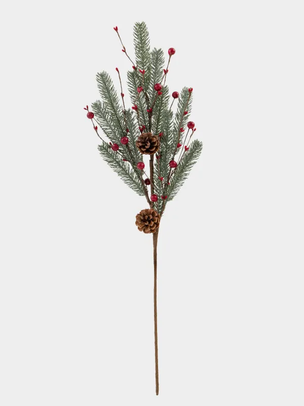 Ветка декоративная, 80 см, Красные ягоды и хвоя, Red berry, image-0