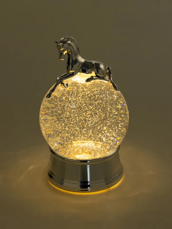 Снежный фонарь, 21 см, с подсветкой, пластик, серебристый, Лошадь на шаре, Silver style, image-4