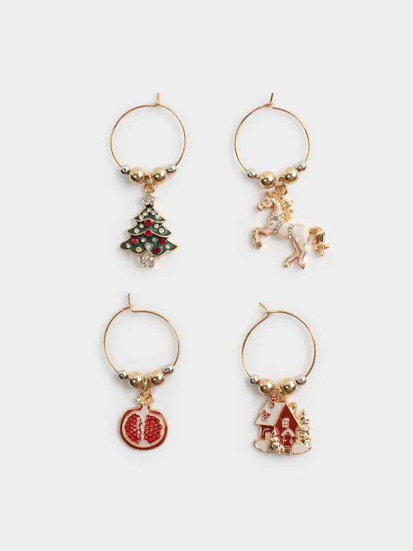 Подвеска для бокала, 4 шт, металл/бусины, золотистая, Новогодние атрибуты, Christmas time, image-0