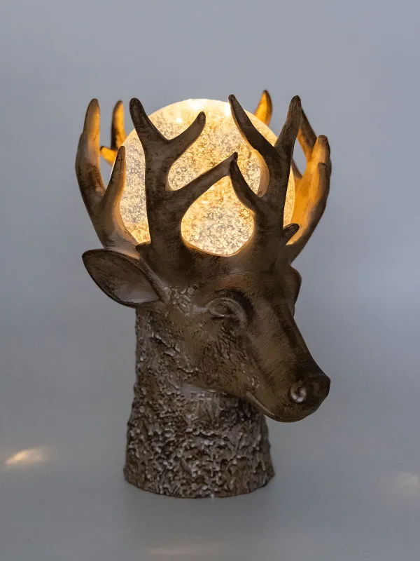 Снежный фонарь, 25 см, с подсветкой, пластик, коричневый, Шар в рогах оленя, Deer, image-7