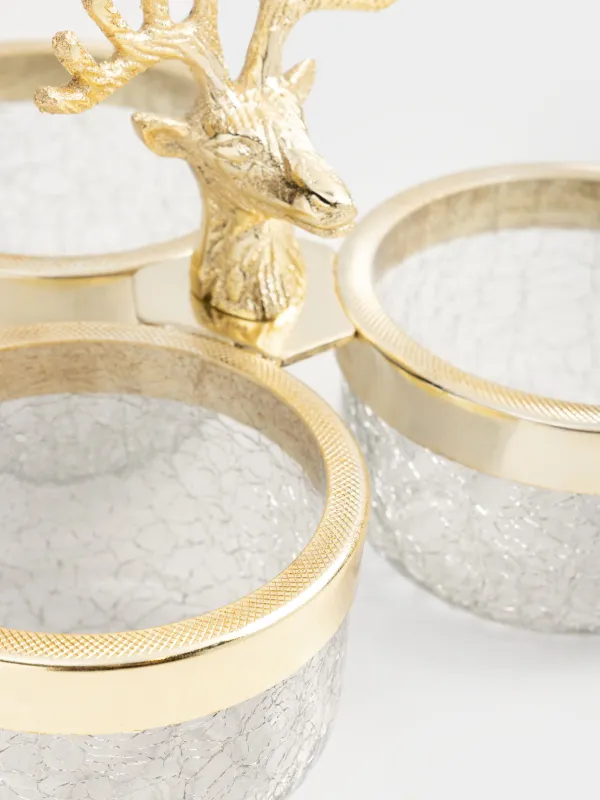 Менажница, с декором, 23х15 см, 3 отд, с ручкой, стекло/металл, золотистая, Олень, Arctic deer, image-3