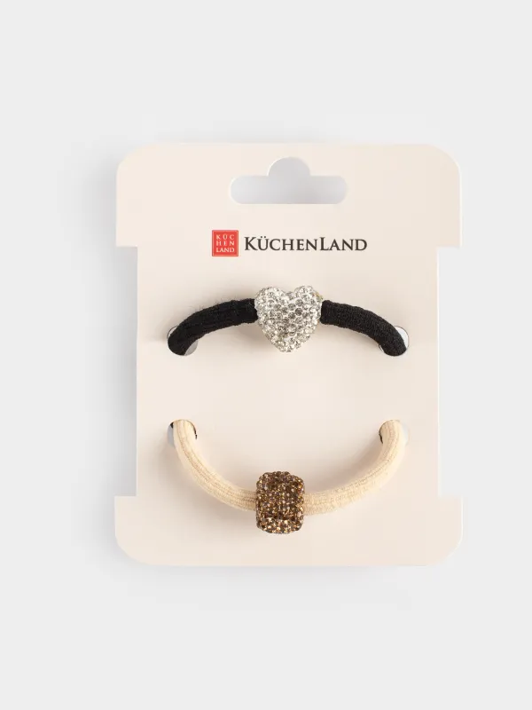 Набор резинок для волос, 6 см, 2 шт, полиэстер/металл, серебристый/шампань, Gracile, image-3