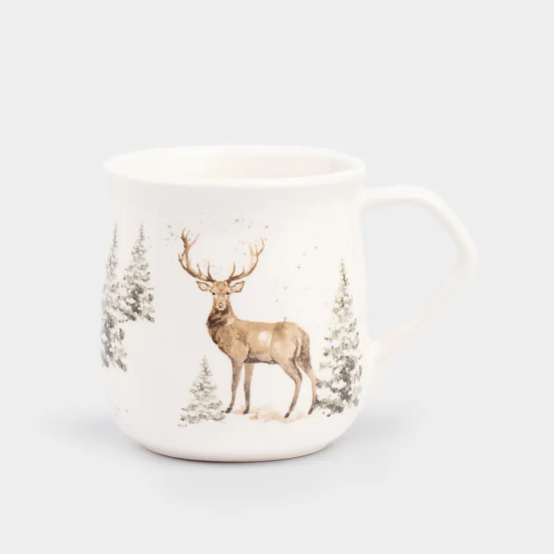 Кружка, 400 мл, керамика, белая, Олень в снежном лесу, Woodland story