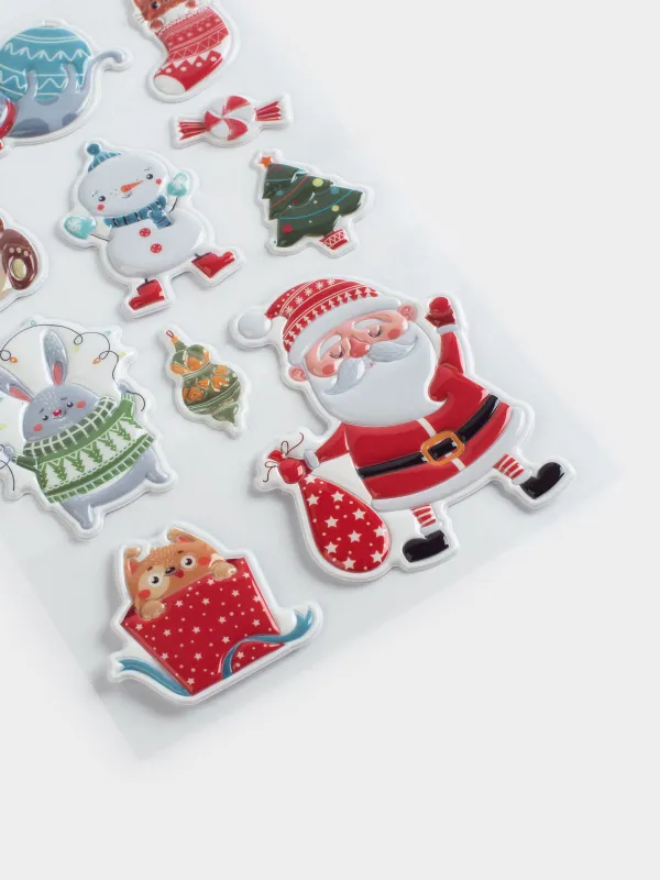 Набор наклеек, 10х16 см, многоразовые, ПВХ, Атмосфера праздника, Christmas decal, image-3