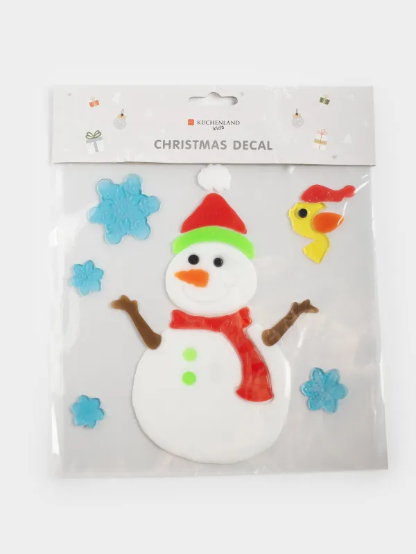 Набор наклеек, 19х19 см, многоразовые, термопластик, Снеговик, Christmas decal, image-1