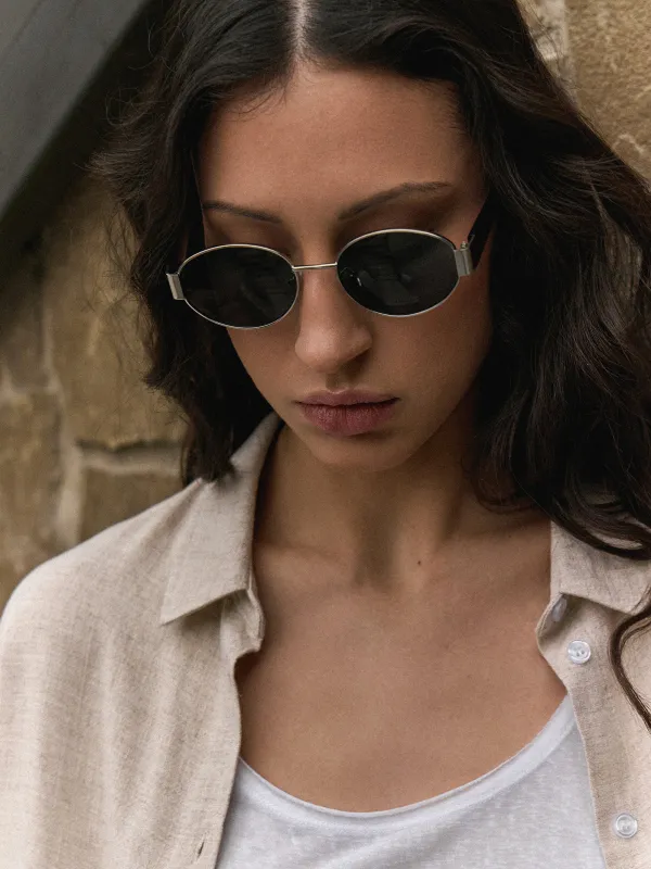 Очки солнцезащитные, металл/пластик, с футляром для очков, овальные, серебристо-серые, Round, image-5