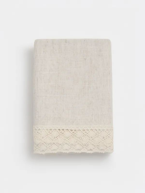 Скатерть, 170х250 см, с кружевом, полиэстер/лен/хлопок, бежевая, Natural framed, image-12