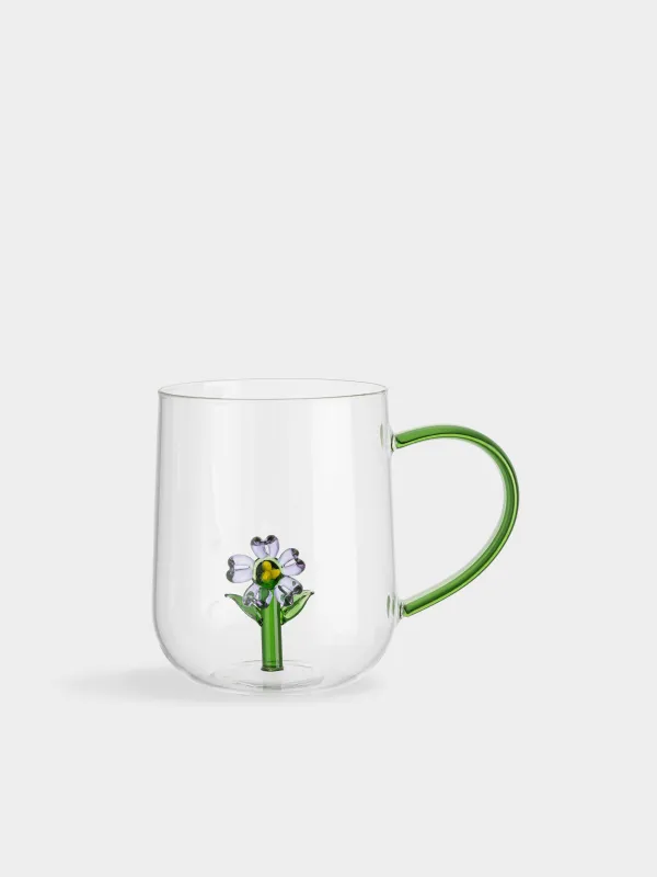 Кружка, 600 мл, стекло Б, зеленая ручка, Цветок, Shape, image-0