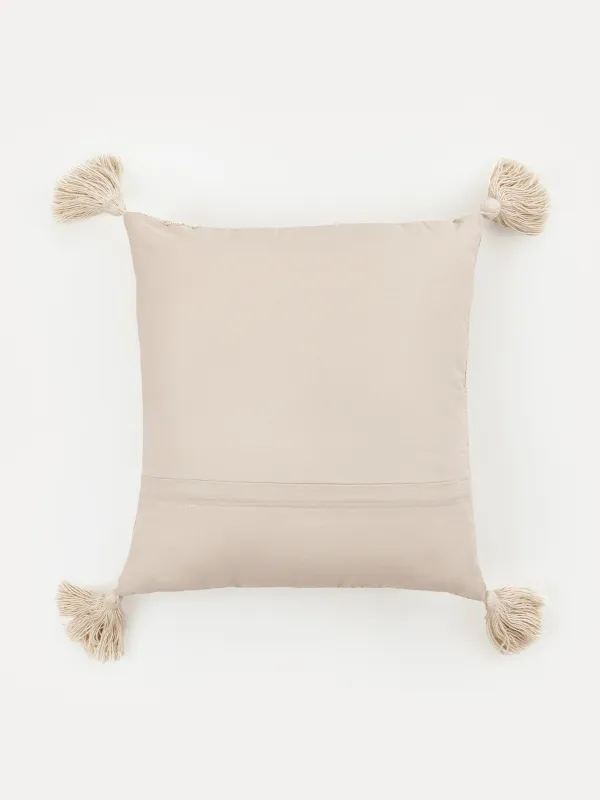Подушка декоративная, 45х45 см, с кисточками, хлопок/люрекс, бежевая, Зигзаги, Strike, image-1
