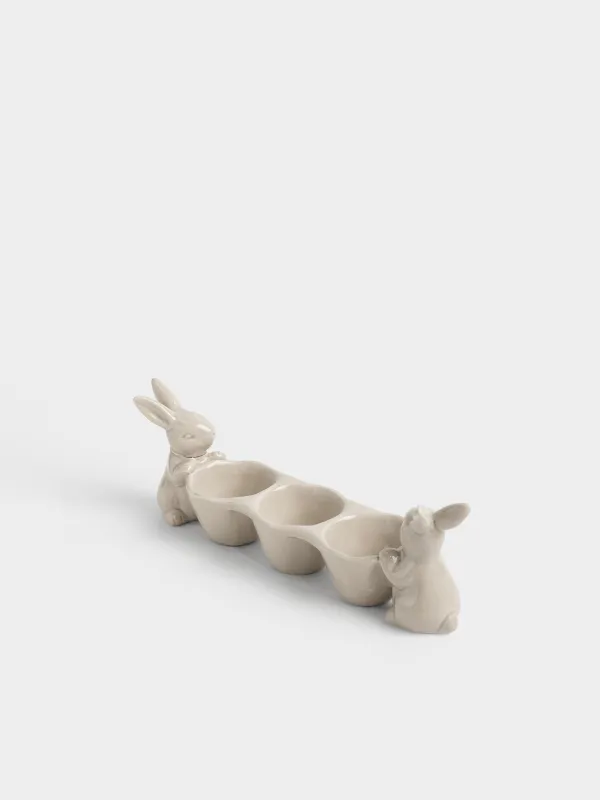 Блюдо пасхальное, 26х9 см, 3 отд, керамика D, бежево-золотистое, Кролики, Rabbit gold, image-4