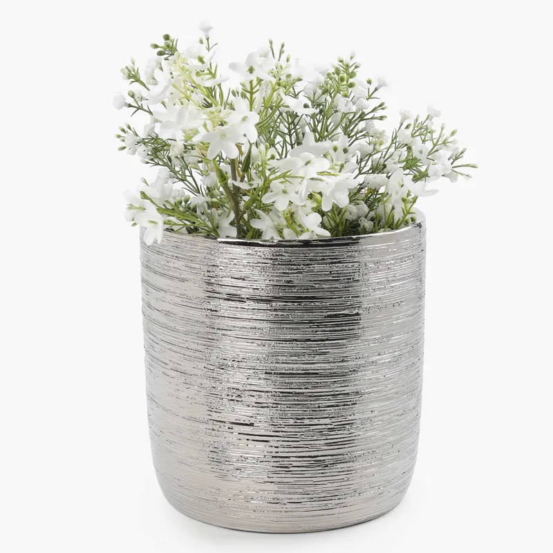 Кашпо, 14х14 см, керамика, серебристое, Galore, image-2