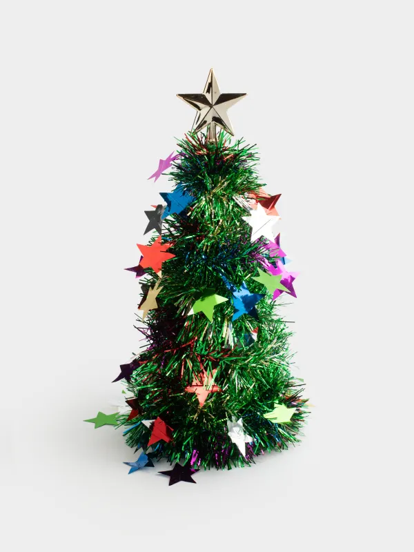 Ель искусственная, 30 см, мишура/пластик, зеленая, Звезды, Tinsel christmas, image-0