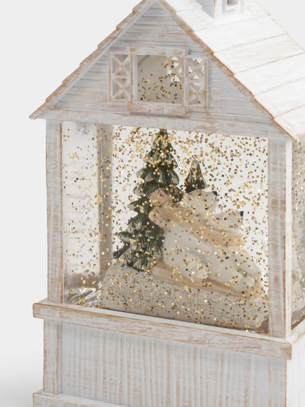 Снежный фонарь, 17 см, с подсветкой, пластик, белый, Мишка в домике, White style, image-3