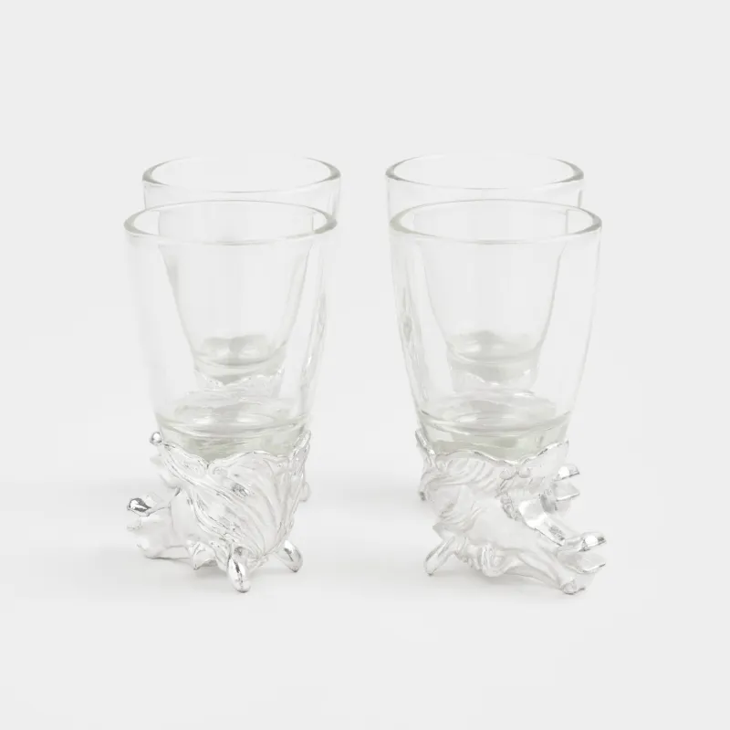 Стопка для водки, 50 мл, 4 шт, в кожаном кейсе, стекло/металл, Кони, Bar