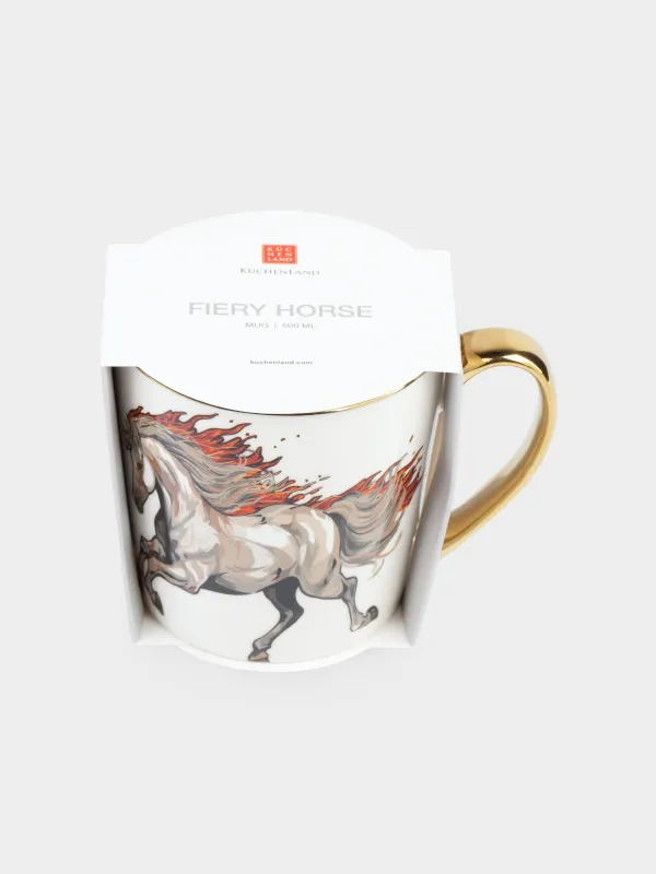 Кружка, 500 мл, фарфор N, бело-золотистая, Огненный конь, Fiery horse, image-4