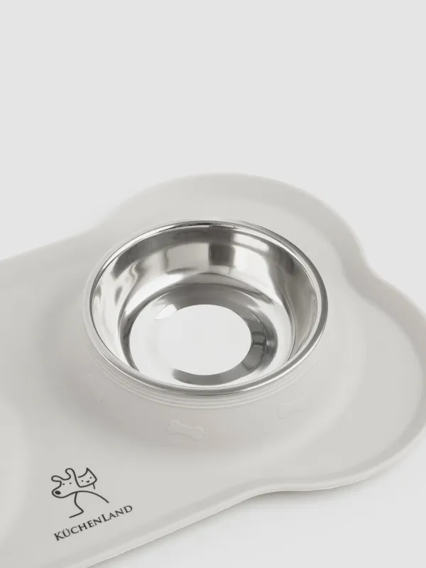 Миска для животных, 35х21 см, 170 мл, двойная, на подставке, сталь/силикон, серая, Favorite pet, image-1