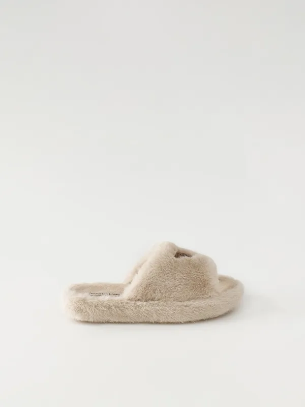 Тапочки женские, домашние, искусственный мех/замша, бежево-оранжевые, Пчела, Shaggy, image-0