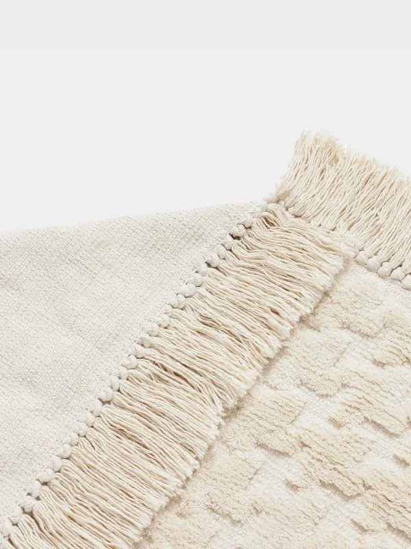 Коврик, 80х150 см, с бахромой, хлопок, песочный, Textured, image-1