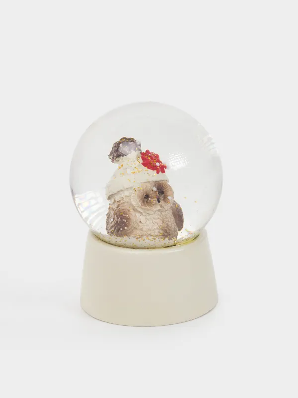 Снежный шар, 6 см, стекло/полирезин, молочный, Сова в шапке, Forest animals, image-1