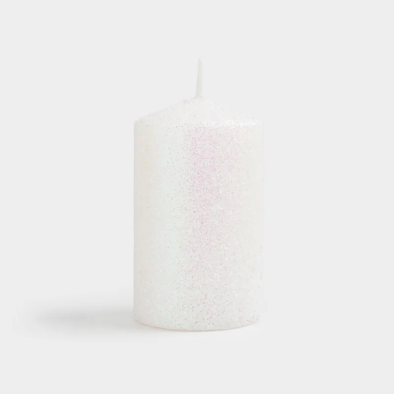 Свеча, 8 см, цилиндрическая, с блестками, белая, Sparkly candle, image-0