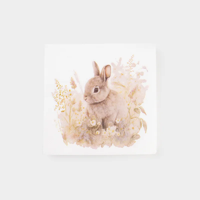 Салфетки бумажные, 33х33 см, 20 шт, квадратные, белые, Кролик в цветах, Easter