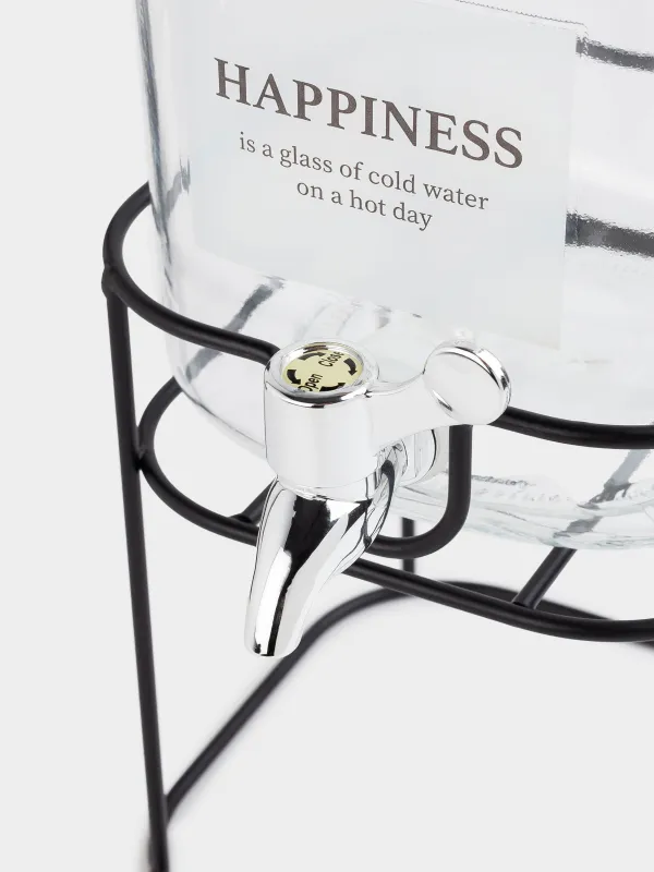 Диспенсер для напитков, 3 л, на подставке, стекло/пробка/металл, Clear font, image-5