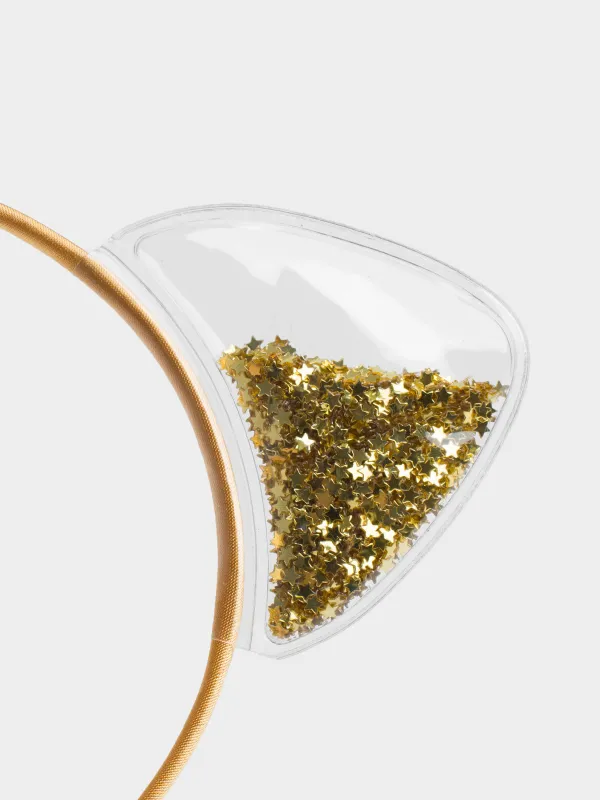 Ободок карнавальный, 16х20 см, детский, полиэстер/ПВХ, шампань, Ушки с блестками, Cat, image-3