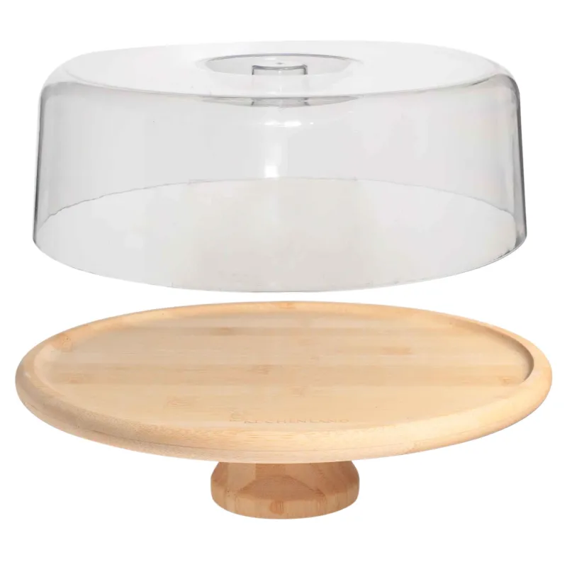 Блюдо с крышкой, 28x15 см, на ножке, бамбук/пластик, круглое, Bamboo, image-2