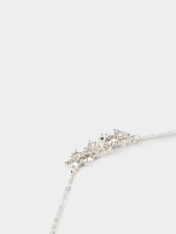 Цепочка, 45 см, с подвеской, металл/циркон, серебристая, Кристаллы, Jewelry crystal, image-1